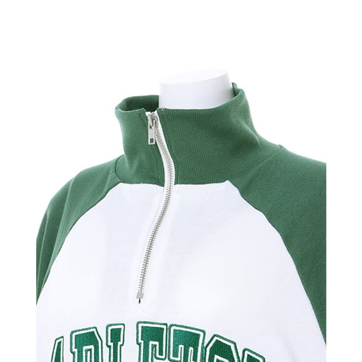 【お得】 ハーフZIPラグランカレッジロゴミニ裏毛半袖TOPS [品番 ウェア