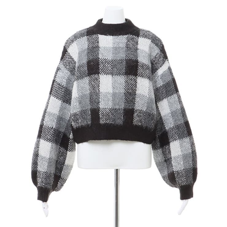 7Gショート丈チェック柄シャギーニット[品番：INGW0009607