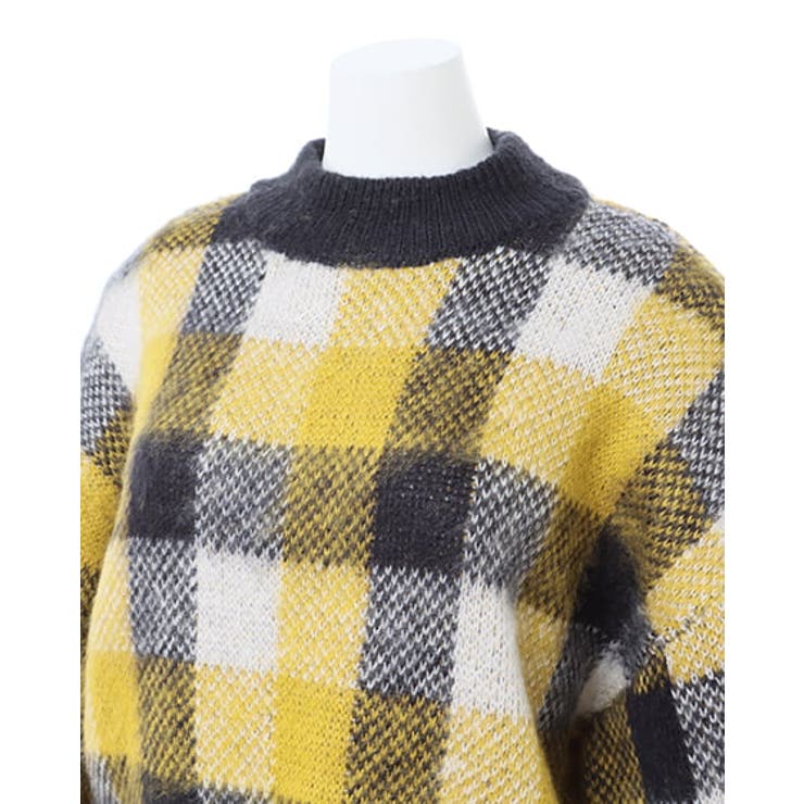 7Gショート丈チェック柄シャギーニット[品番：INGW0009607]｜INGNI