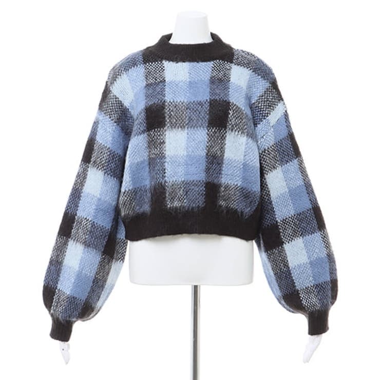 7Gショート丈チェック柄シャギーニット[品番：INGW0009607