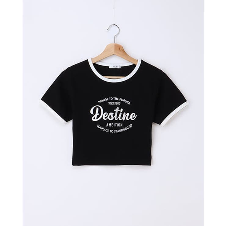 クロ/オフホワイト | リンガーリブロゴショートT | INGNI 