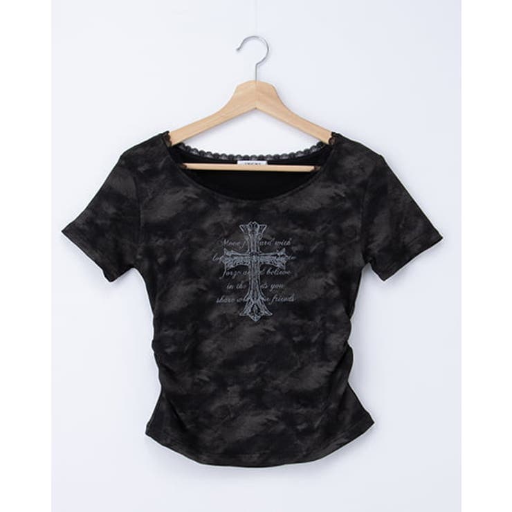 ドレープカットソー アシメギャザー y2k グランジ しわ加工 カウルネック 黒 前後2wayクレープギャザーブラウス【メール便可／100】 | ur's（ユアーズ）