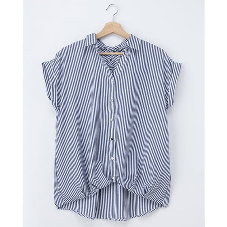 コン/ストライプ | 多種ボタン後ろレースアップタケノコシャツ | INGNI 