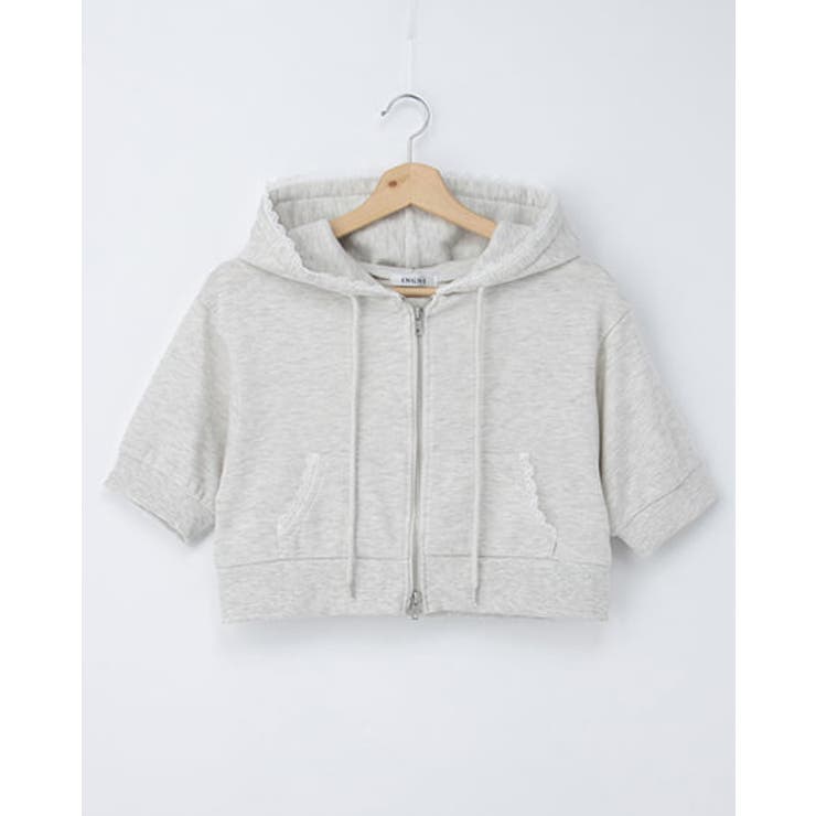 オートミール | レース付ミニ裏毛ジップパーカー | INGNI 