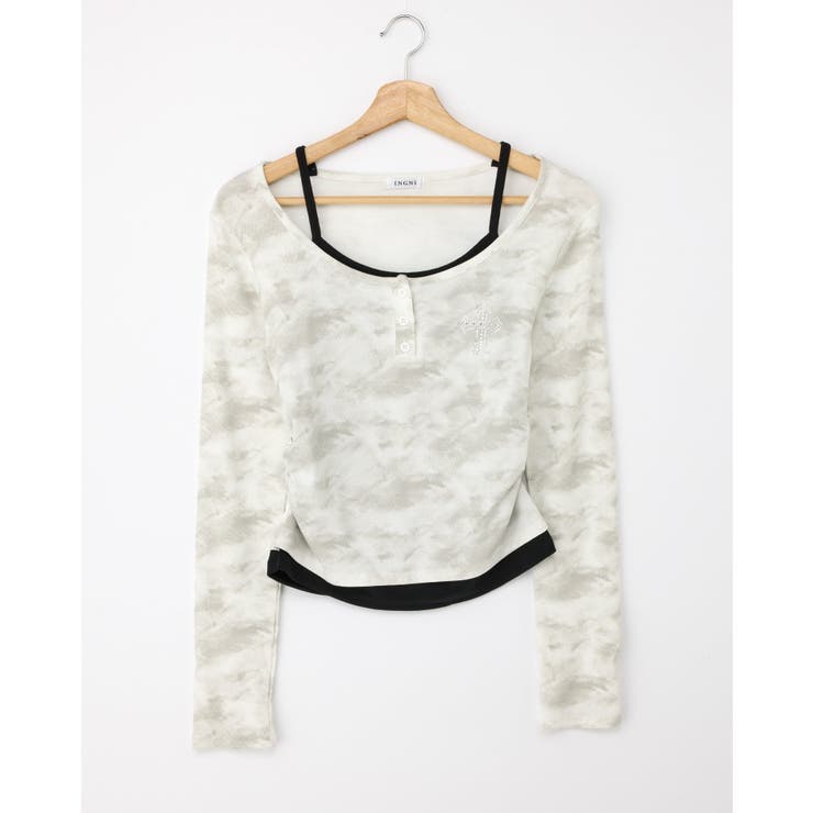 ムラ染めヘンリーNレイヤード胸クロスTOPs | INGNI  | 詳細画像1 