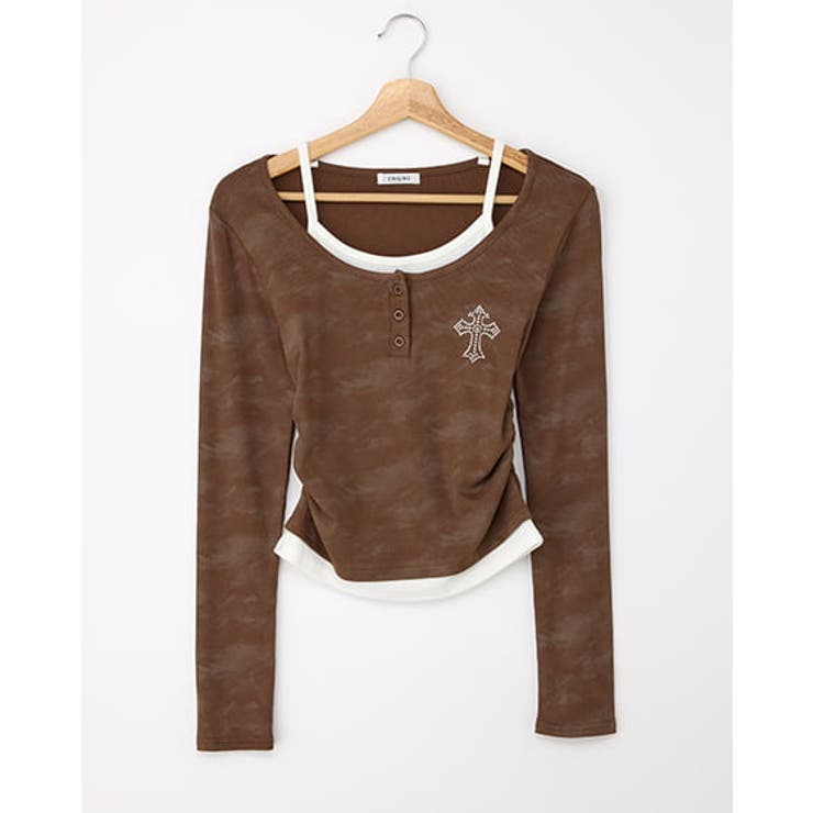 ブラウン | ムラ染めヘンリーNレイヤード胸クロスTOPs | INGNI 