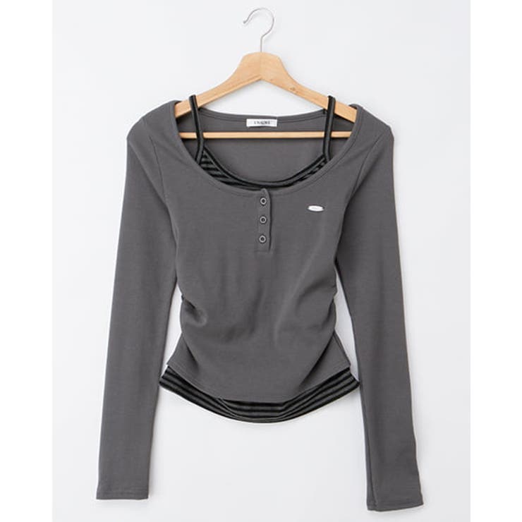 チャコールグレー | 胸プレート付レイヤード風TOPs | INGNI 