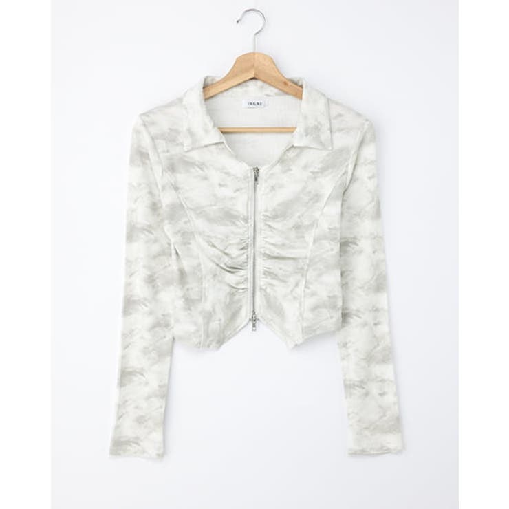 オフホワイト | ムラ染め衿ZIPトップス | INGNI 