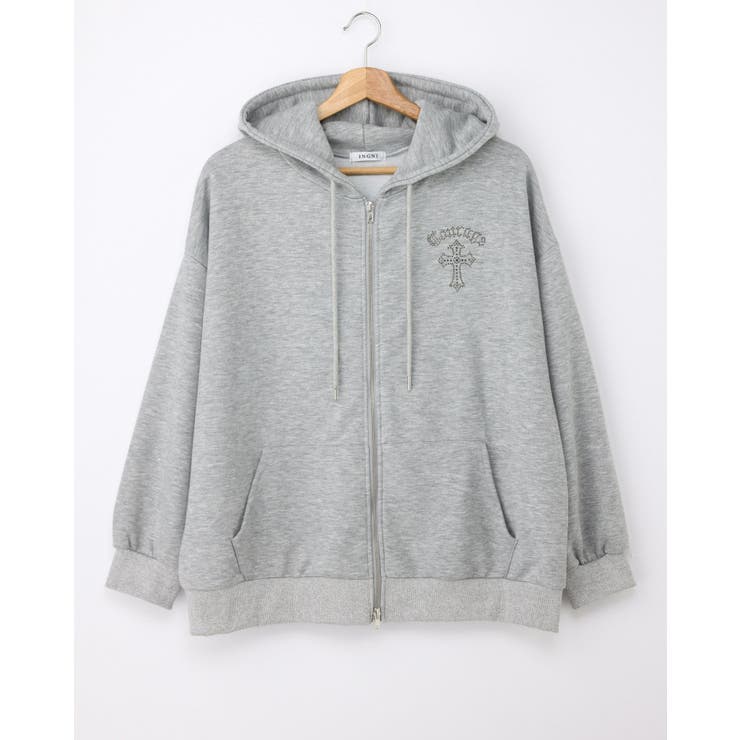 ムラ染めbackラインストーンクロスZIPパーカー | INGNI  | 詳細画像1 