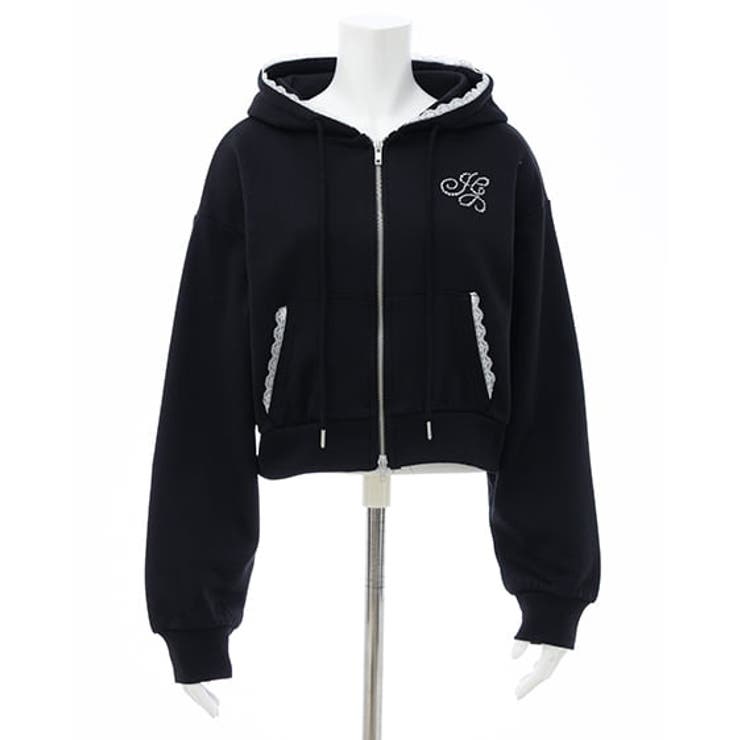 レース付胸ロゴ裏毛ショートZIPパーカー | INGNI  | 詳細画像2 