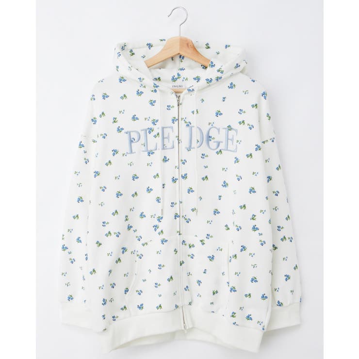 花柄胸ロゴ裏毛ZIPパーカー | INGNI  | 詳細画像1 