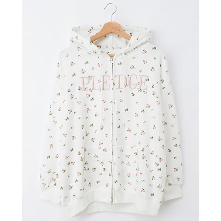 オフホワイト/ピンク | 花柄胸ロゴ裏毛ZIPパーカー | INGNI 