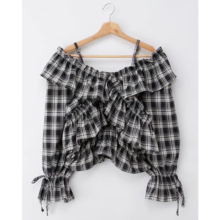 クロ/チェック | クロスフリルオフショルBL | INGNI 