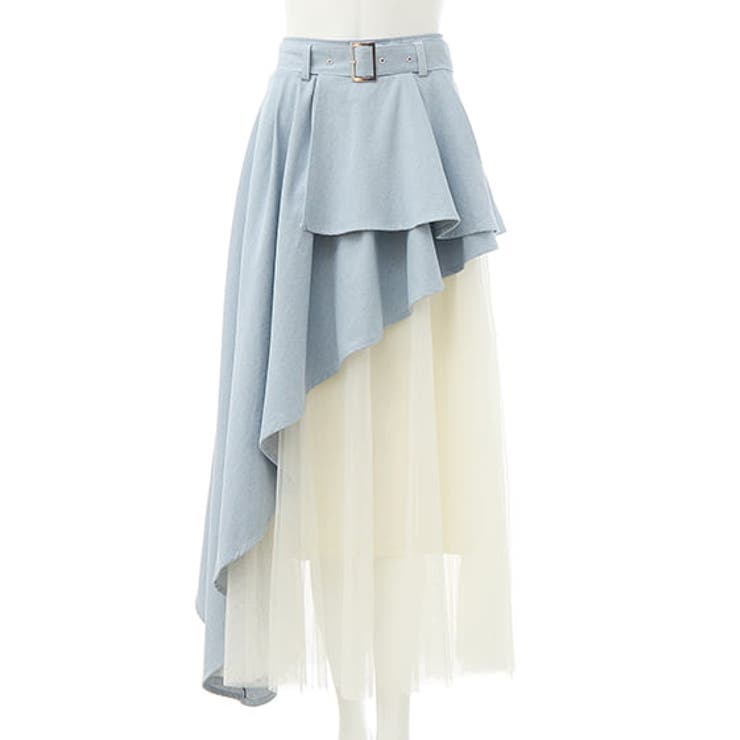 【WEB限定】共ベルト付チュール切替アシメスカート | INGNI  | 詳細画像1 