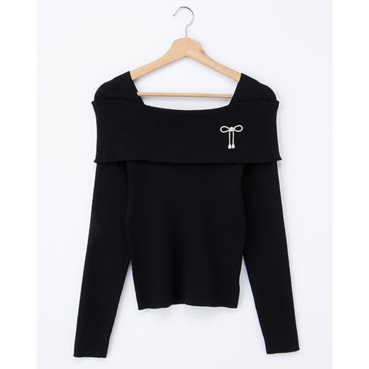 クロ/A | 12Gブローチ付オフショルニット | INGNI 