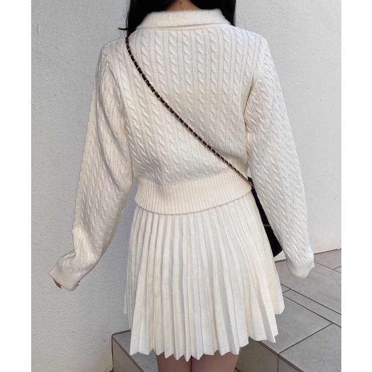 7Gフェザー衿ケーブルニットカーディガン+ニットスカート/セット | INGNI  | 詳細画像25 