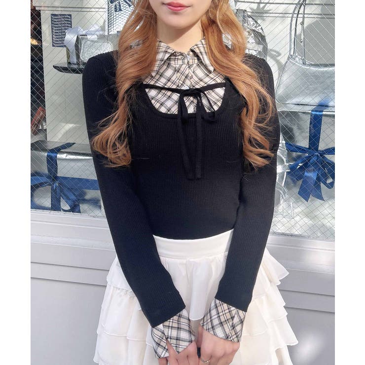 12Gチェックシャツドッキングフロントリボンニット | INGNI  | 詳細画像3 