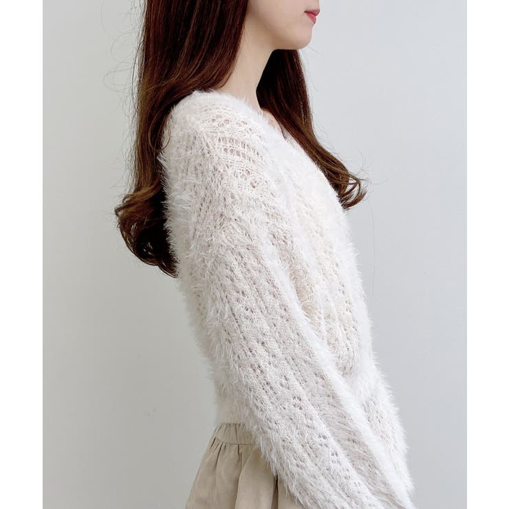 5Gフェザーヤーン透かし柄ニットカーディガン | INGNI  | 詳細画像3 