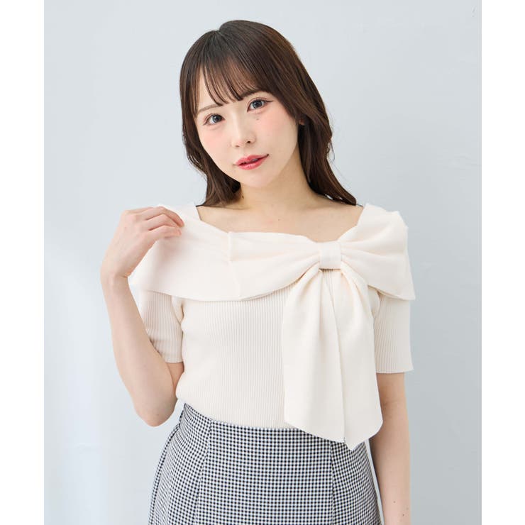 12Gリボンオフショル半袖ニット | INGNI  | 詳細画像1 