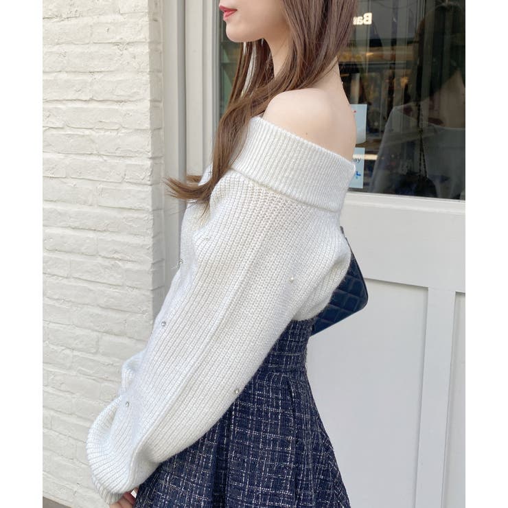 7Gもちもちラメ畦パールビジュ付オフショルニット | INGNI  | 詳細画像11 