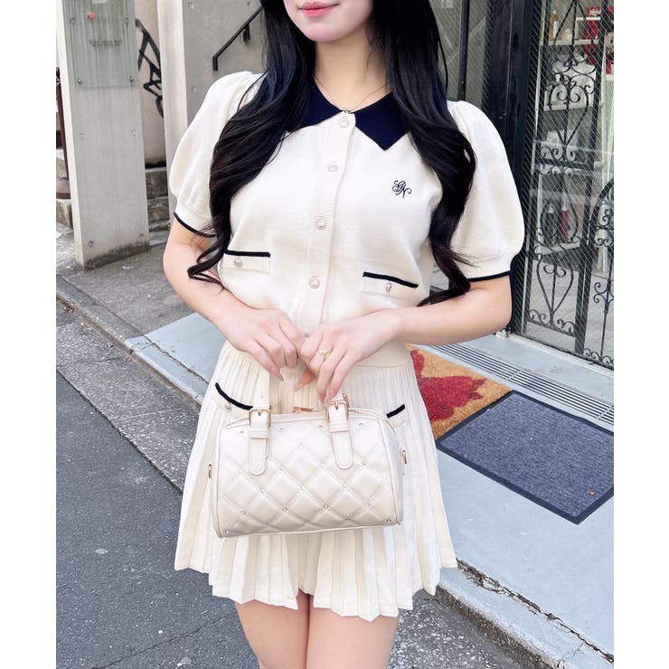 12G配色胸刺繍衿付ニットカーデ+ニットミニスカート/セット | INGNI  | 詳細画像12 