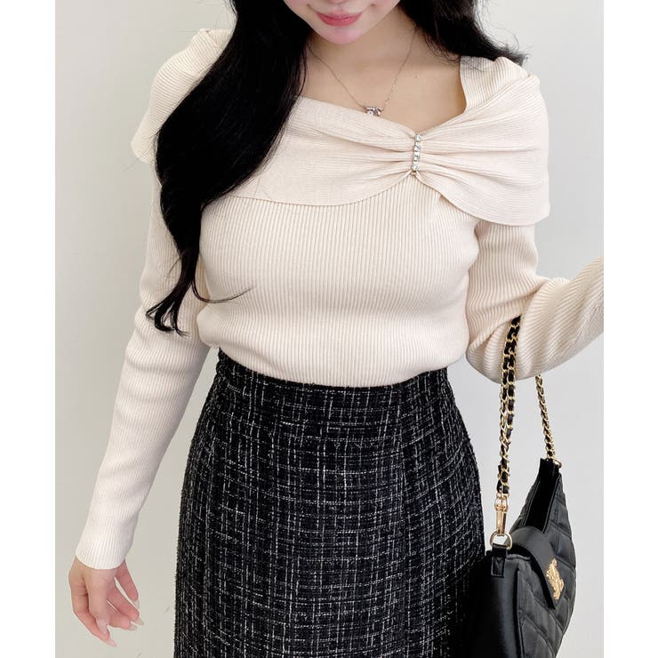 12Gリブオフショルリボンビジューパーツニット | INGNI  | 詳細画像14 