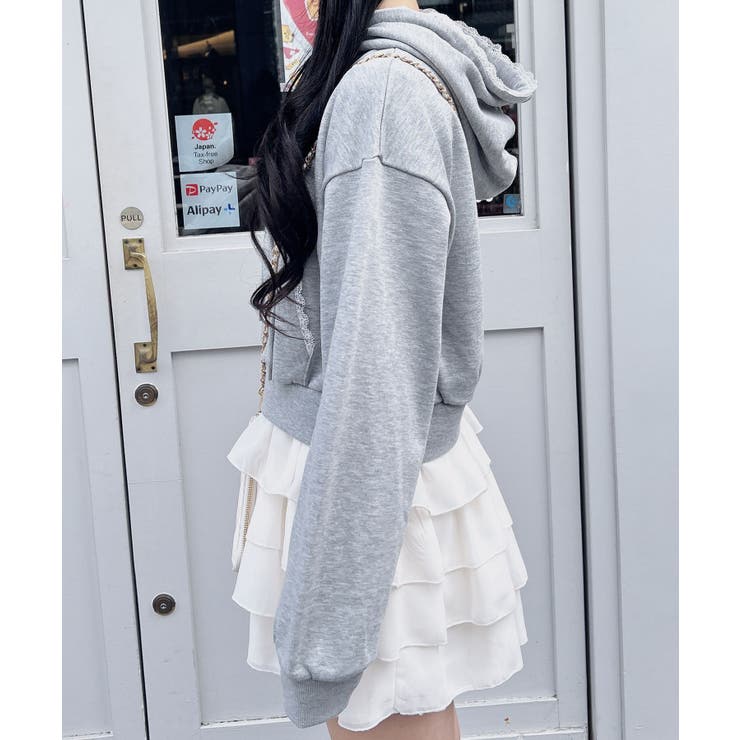 レース付胸ロゴ裏毛ショートZIPパーカー | INGNI  | 詳細画像7 