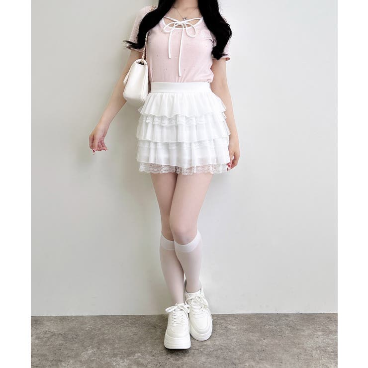 配色パイピングリボンラインストーン飛ばしリブTOPs | INGNI  | 詳細画像18 