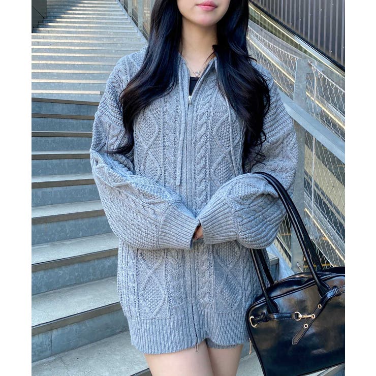 グレー | ケーブルBIGニットパーカー | INGNI 