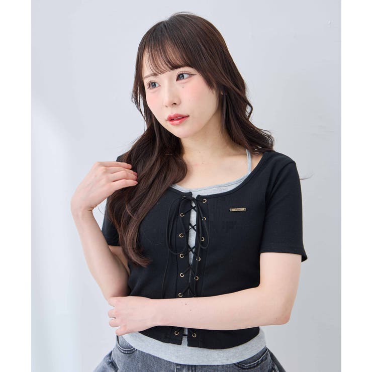 キャミレイヤード風リブレースアップTOPs | INGNI  | 詳細画像1 