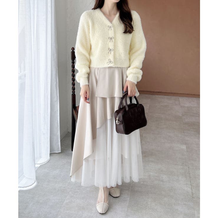 【WEB限定アイテム】Vネックリボン釦フェザーニットカーディガン | INGNI  | 詳細画像22 