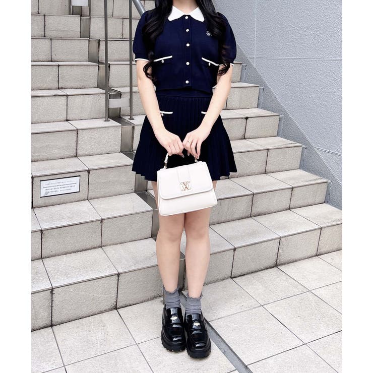 12G配色胸刺繍衿付ニットカーデ+ニットミニスカート/セット | INGNI  | 詳細画像4 