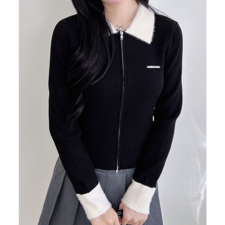 12Gリブ フェザー衿ダブルジップニットカーディガン | INGNI  | 詳細画像5 