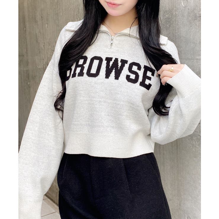 12GハーフZIPショート丈ロゴニット | INGNI  | 詳細画像1 