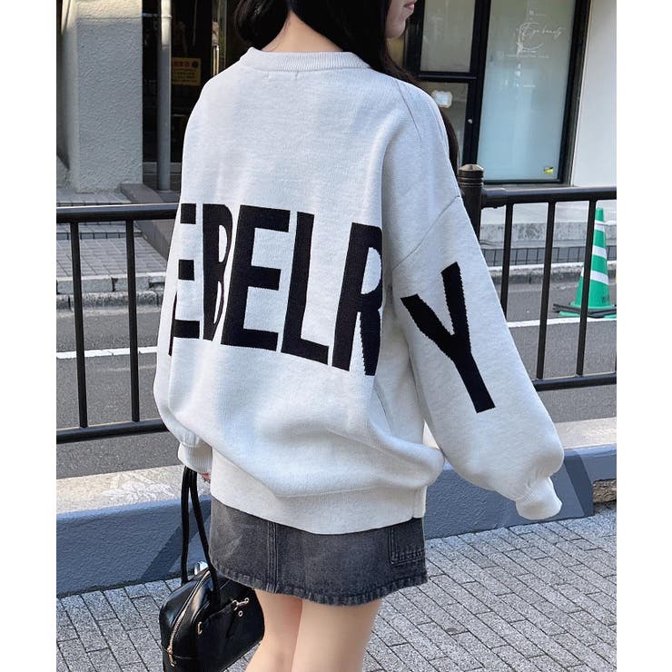 オフホワイト/クロ | 12G BackBIGロゴチュニックニット | INGNI 