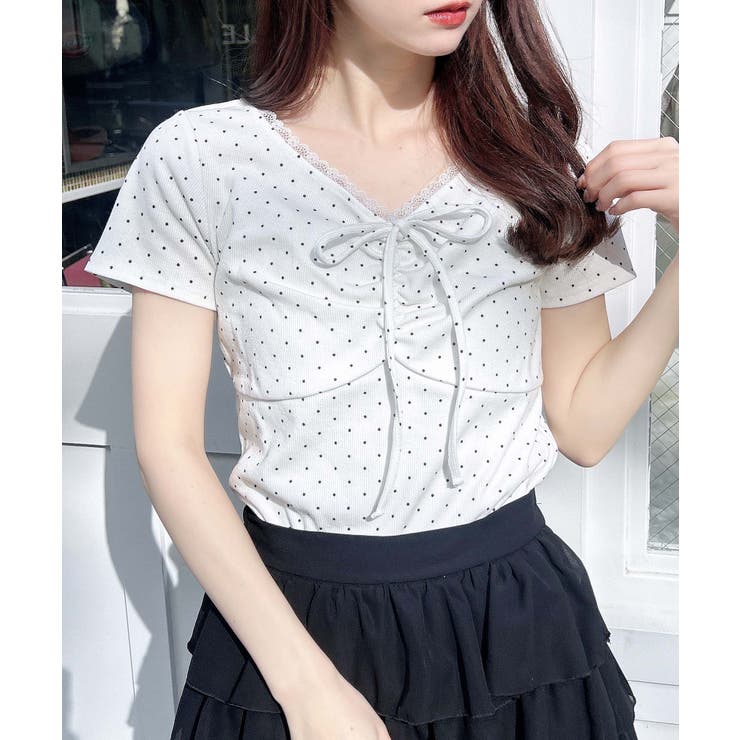 衿レース付フロントギャザーリボンリブTOPs | INGNI  | 詳細画像8 