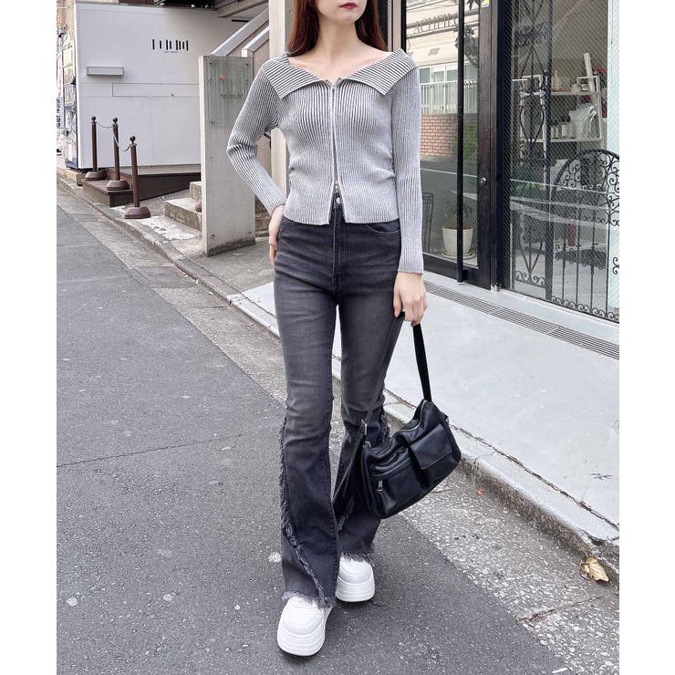 12G衿付オフショルフロントZIPニットカーディガン | INGNI  | 詳細画像12 