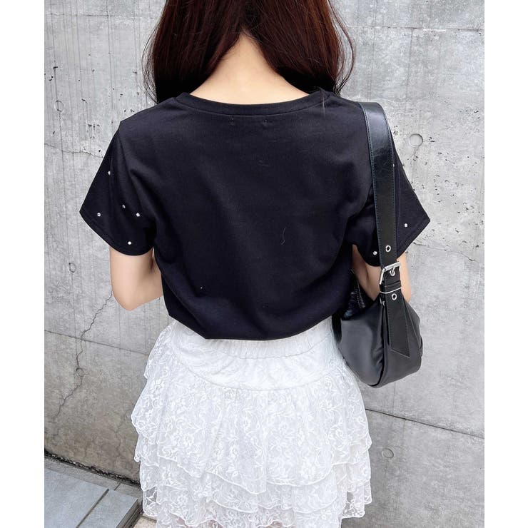 ラインストーン飛ばしラバー貼付T | INGNI  | 詳細画像13 