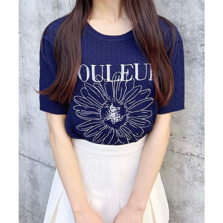 【ラッピング無料】 WEB限定】花刺繍半袖ニット[品番：INGW0010742]｜INGNI （イング トップス