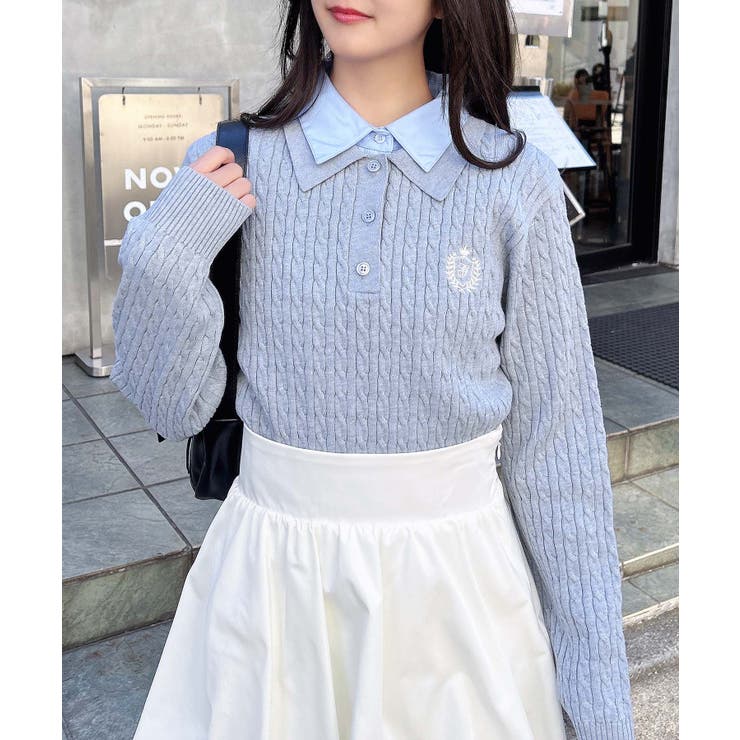 グレー/ブルー | 【WEB限定】ケーブルダブルカラーポロニット | INGNI 