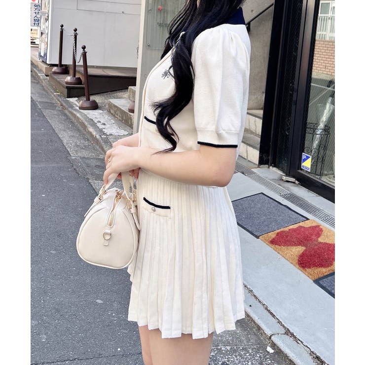 12G配色胸刺繍衿付ニットカーデ+ニットミニスカート/セット | INGNI  | 詳細画像13 