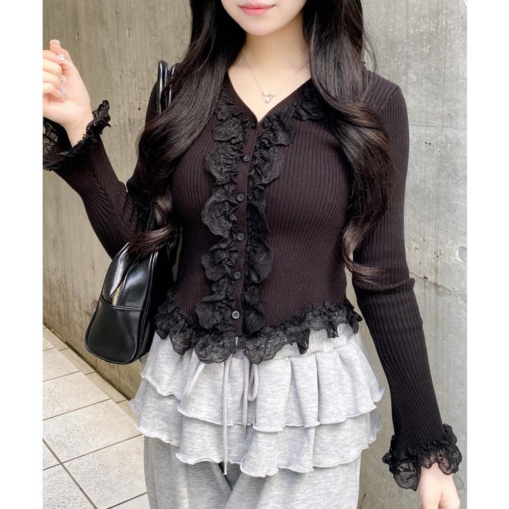 12Gフリルレースドッキングリブニットカーディガン | INGNI  | 詳細画像18 