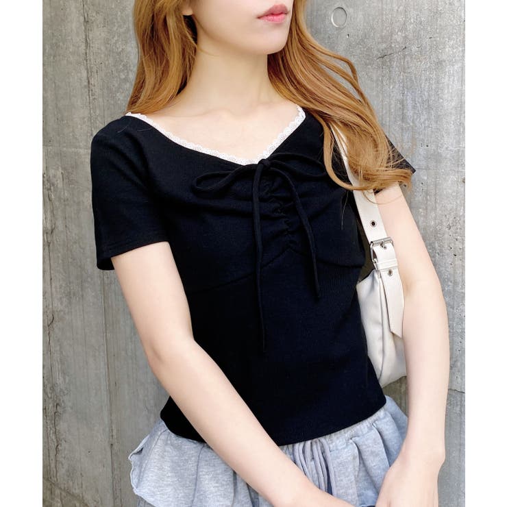 衿レース付フロントギャザーリボンリブTOPs | INGNI  | 詳細画像36 