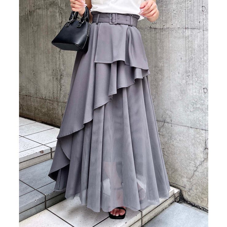 【WEB限定】共ベルト付チュール切替アシメスカート | INGNI  | 詳細画像21 