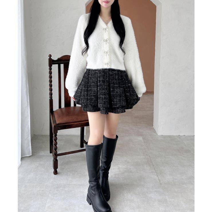 【WEB限定アイテム】Vネックリボン釦フェザーニットカーディガン | INGNI  | 詳細画像16 