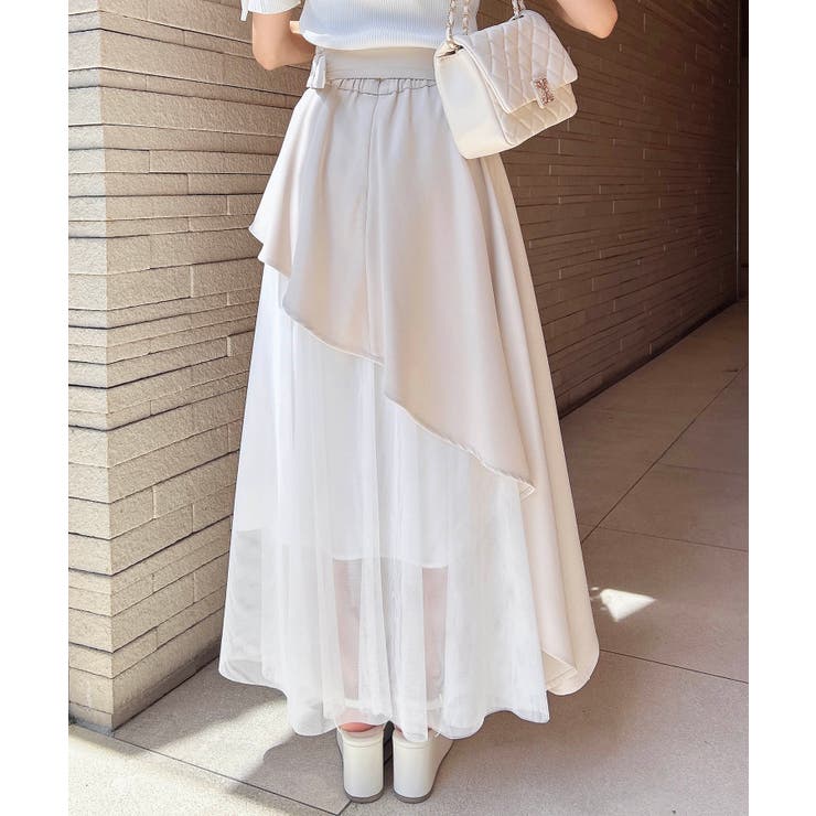 【WEB限定】共ベルト付チュール切替アシメスカート | INGNI  | 詳細画像18 