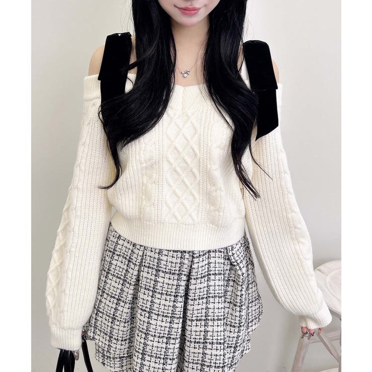 7G 2WAYベロアリボンオフショルケーブルニット | INGNI  | 詳細画像1 