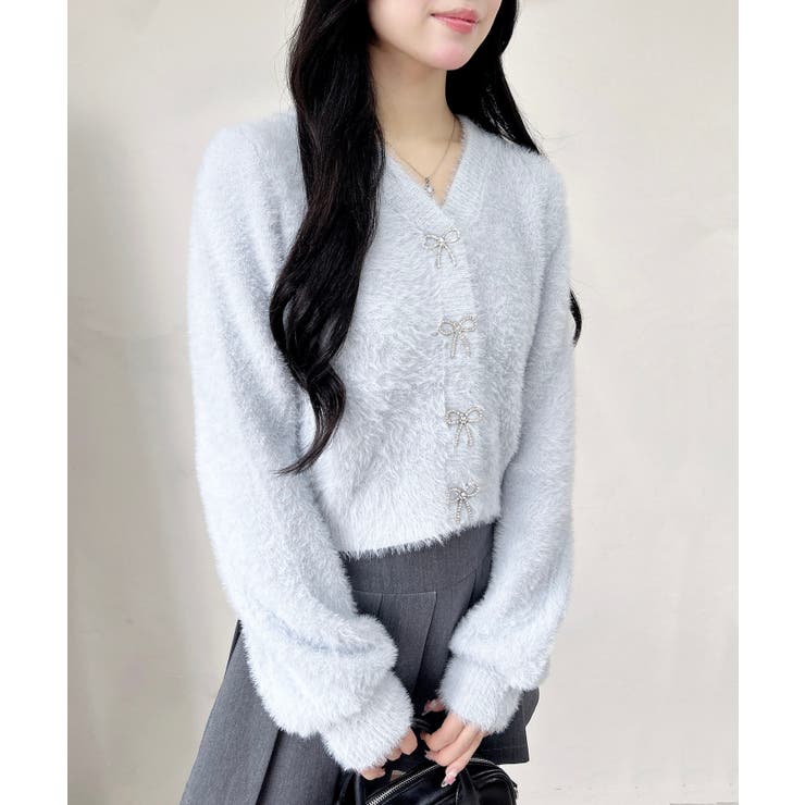 【WEB限定アイテム】Vネックリボン釦フェザーニットカーディガン | INGNI  | 詳細画像24 