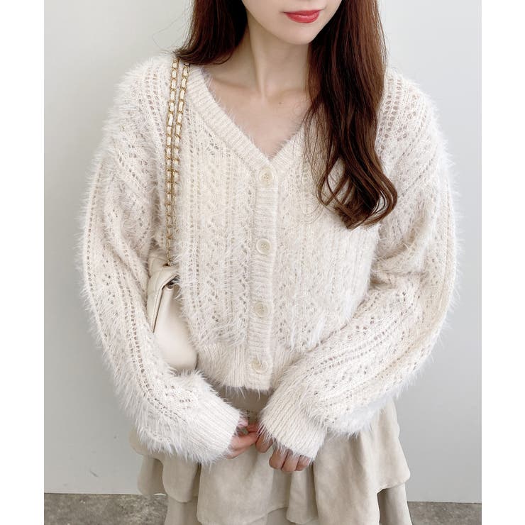 5Gフェザーヤーン透かし柄ニットカーディガン | INGNI  | 詳細画像1 