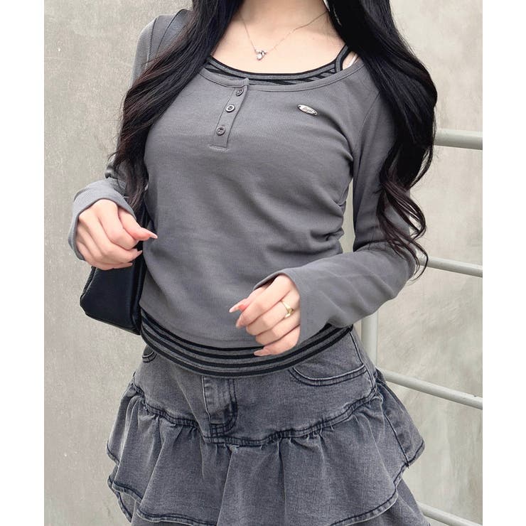 チャコールグレー | 胸プレート付レイヤード風TOPs | INGNI 